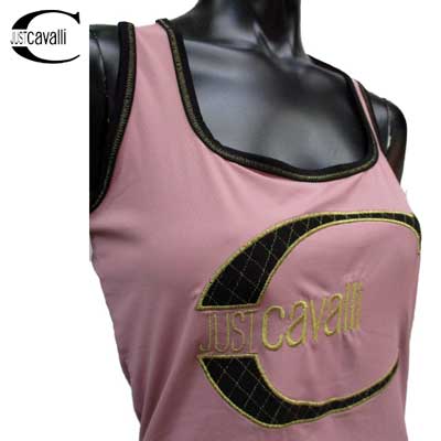 ジャストカバリ JUST Cavalli レディース タンクトップ ブランドロゴ ピンク 26 QO673C 16683 545 07A (R20800)