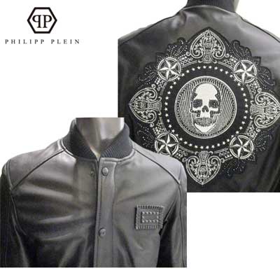 フィリッププレイン PHILIPP PLEIN メンズ アウター ジャケット レザージャケット ロゴ バックスカルワッペン・裏地イタリア国旗・アートプリント付きレザージャケット 黒 WM13 HM210024 02 WA13A (R588000)【送料無料】【smtb-TK】