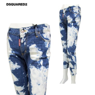 ディースクエアード DSQUARED2 レディース パンツ ボトムス デニム 七分丈 ムラ染めブリーチ加工・クロップドデニムパンツ 青 白 S75LB0122 S30342 470 91S (R58500)【送料無料】【smtb-TK】