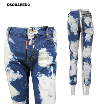 ディースクエアード DSQUARED2 レディース パンツ ボトムス デニム 七分丈 ムラ染めブリーチ加工・クロップドデニムパンツ 青 白 S75LB0122 S30342 470 91S (R58500)【送料無料】【smtb-TK】