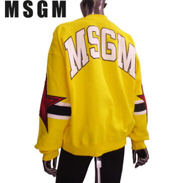 エムエスジーエム MSGM レディース トップス スウェット トレーナー ロゴ ユニセックス可 MSGMバックロゴ・エルボースター付スウェット イエロー MDM86Y 299 06 19S (R52380/R58200)【送料無料】【smtb-TK】