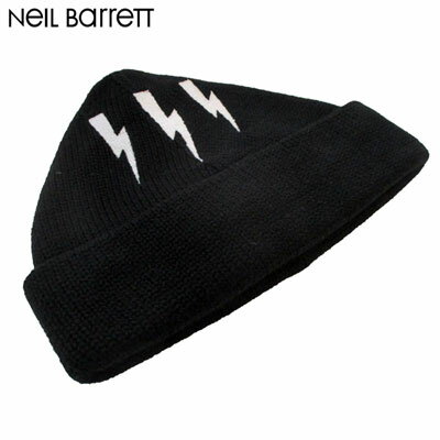 ニールバレット Neil Barrett メンズ 帽子 キャップ ニット帽 ロゴ ユニセックス可 トリプルサンダーボルトロゴ付ニットキャップ 黒 BCP261 H9568 524 91S (R26800)【送料無料】【smtb-TK】