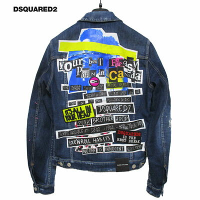 ディースクエアード DSQUARED2 メンズ アウター ジャケット デニムジャケット ウォッシュド/クラッシュ加工・バックマルチプリント付きデニムジャケット インディゴ ブルー S74AM0883 S30342 470 91S (R136400)【送料無料】【smtb-TK】