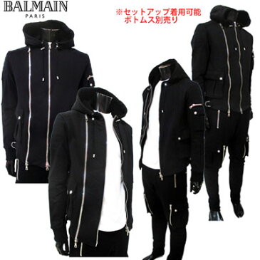 2019年春夏新作 バルマン BALMAIN メンズ パーカー トップス 長袖 スウェット ジャージ ファスナー セットアップ着用可能 ボトムス パンツ 別売り ブラック 黒 RH13664 J042 0PA 91S (R230000) 【送料無料】【smtb-TK】