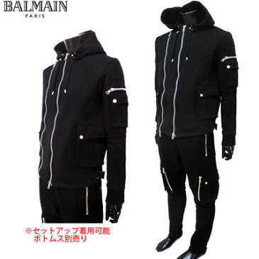 2019年春夏新作 バルマン BALMAIN メンズ パーカー トップス 長袖 スウェット ジャージ ファスナー セットアップ着用可能 ボトムス パンツ 別売り ブラック 黒 RH13664 J042 0PA 91S (R230000) 【送料無料】【smtb-TK】