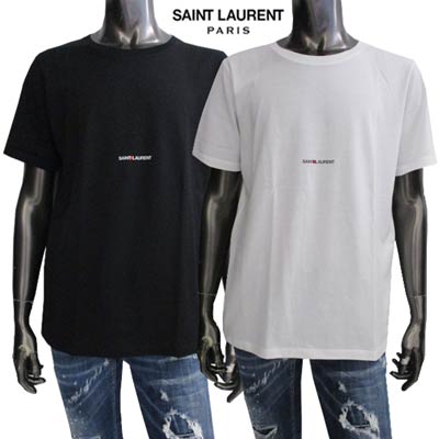 サンローランパリ SAINT LAURENT PARIS メンズ Tシャツ トップス 半袖 クルーネック ブランドロゴ ショートスリーブ 2color ホワイト...