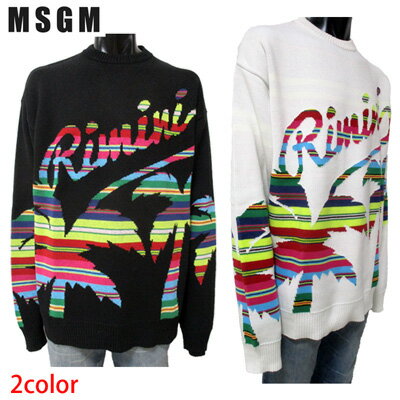 エムエスジーエム MSGM メンズ トップス ニット セーター ロゴ 2color ユニセックス可 レインボーカラー・ヤシの木・ランゲージ編み込みクルーネックニ...