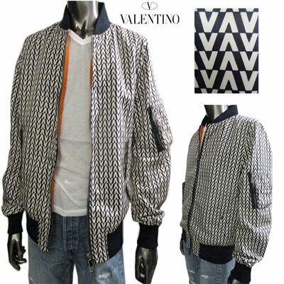 ヴァレンティノ VALENTINO メンズ アウター ジャケット ロゴ 総柄Vロゴプリントボンバージャケット バレンチノ ヴァレンチノ バレンティノ ネイビー ホワイト 藍色 白 RV3CI164 DKT AF9 GB91S (R280800)【送料無料】 【smtb-TK】