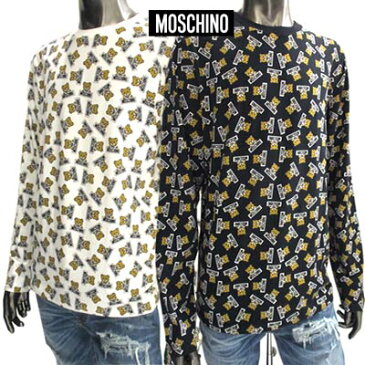 モスキーノ MOSCHINO メンズ 総柄ベアー・ブランドロゴ入りロングスリーブTシャツ ロゴ 2color 総柄ベアー ロンT 長袖熊 ホワイト/ブラック 白/黒 1912 8126 1001/1555 91S (R18900)【送料無料】 【smtb-TK】