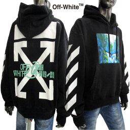 オフホワイト オフホワイト OFF-WHITE メンズ トップス パーカー フーディー ロゴ ヴィンテージ加工 バックアロー・フロントアート(森/滝/鳥/風景)プリント付きフーディー ブラック OMBB037E 19E30015 1088 GB91S (R80300)【送料無料】 【smtb-TK】