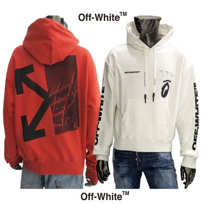 オフホワイト OFF-WHITE メンズ トップス パーカー フーディー ロゴ 2color バックアロー・フォトグラフプリント付きフーディー レッド(オレンジ...