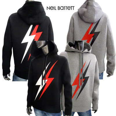 ニールバレット Neil Barrett メンズ トップス パーカー フーディー ロゴ 2color サイドジップ・サンダーボルトプリント付きフーディー ブラッ...