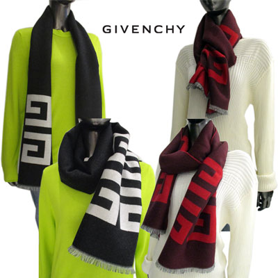 GIVENCHY マフラー メンズ ジバンシー GIVENCHY メンズ 小物 ストール マフラー ロゴ 2color ユニセックス着用可 4Gデカロゴバイカラーウールマフラー 黒/赤 3518GVJ 1758 1/4 91A (R46440)【送料無料】 【smtb-TK】