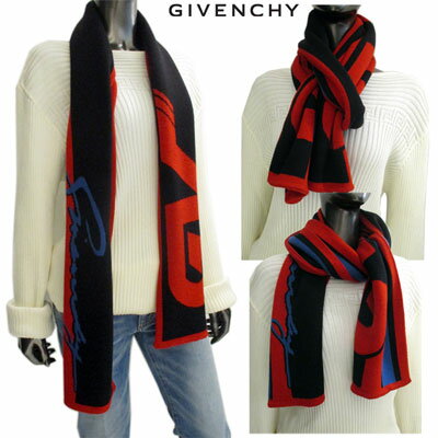 ジバンシー GIVENCHY メンズ ストール マフラー スカーフ ロゴ GIVENCHY WORLD TOURロゴウールマフラー マルチカラー赤 黒 ブラック レッド GV2516 U1452 1 91A (R49500)【送料無料】 【smtb-TK】