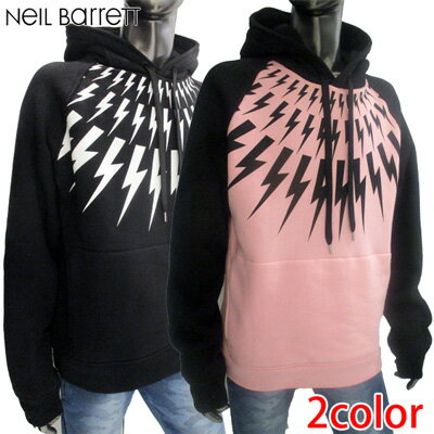 ニールバレット Neil Barrett メンズ トップス パーカー フーディー ロゴ 2color サンダーボルトプリント付きフーディー ブラック/ピンク B...