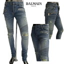 バルマン BALMAIN メンズ パンツ ボトムス デニム バイカーパンツ ジップポケット付きクラッシュ加工バイカーパンツ インディゴ ネイビー SH15130 Z166 6AA (R170600) 91A【送料無料】 【smtb-TK】