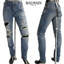 バルマン BALMAIN メンズ パンツ ボトムス デニム クラッシュ部分当て布付デストロイクラッシュスキニーデニム ブルー ライトブルー SH15230 Z1...