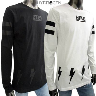 ハイドロゲン HYDROGEN メンズ トップス ロンT 長袖 ロゴ 2color FLASHロゴ・サンダーロゴ入りロングTシャツ 白/黒 250613 001/007 (R24200) 91A【送料無料】 【smtb-TK】