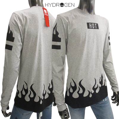 ハイドロゲン HYDROGEN メンズ トップス ロンT 長袖 ロゴ フロントHOTロゴ・スリーブロゴ・裾部分ファイヤーロゴプリント入りロングTシャツ グレー 250619 084 (R24200) 91A【送料無料】 【smtb-TK】のサムネイル
