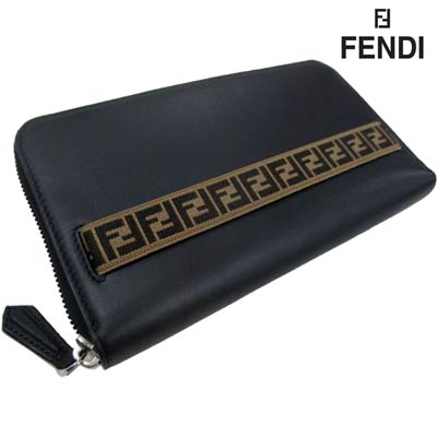 フェンディ 財布（メンズ） フェンディ FENDI メンズ 財布 ウォレット 長財布 ロゴ ユニセックス可 ロゴ ズッカ柄ライン付レザーロングウォレット ブラック 7M0276 A8VC A17BJ (R110900) 91A【送料無料】 【smtb-TK】