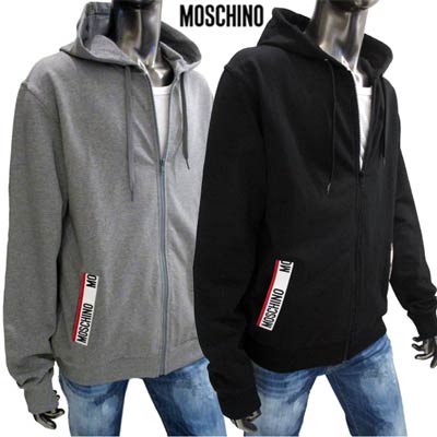 モスキーノ MOSCHINO メンズ トップス パーカー フーディー ロゴ 2color ポケット縁部分MOSCHINOロゴ入りジップアップパーカー 黒/灰 1705 8101 555/506 (R38000) 91A【送料無料】 【smtb-TK】