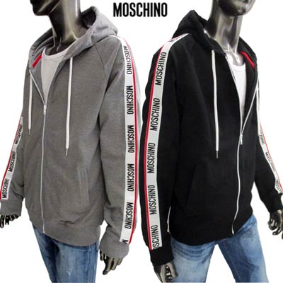 モスキーノ MOSCHINO メンズ トップス パーカー フーディー ロゴ 2color セットアップ着用可(ボトムス別売り) スリーブMOSCHINOロゴ入りジップアップパーカー 黒/灰 1714 8101 555/506 (R44800) 91A【送料無料】 【smtb-TK】