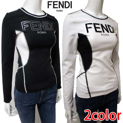 フェンディ FENDI レディース Tシャツ トップス ロンT 長袖 ロゴ 2color FENDIロゴ入り長袖タイトTシャツ 黒/白 FAF112 A8WK F0RWK/F0ZNE (R58000)【送料無料】【smtb-tk】 91Aのサムネイル