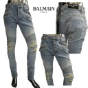 バルマン BALMAIN メンズ パンツ ボトムス デニム デストロイクラッシュ・ユーズド加工スリムバイカーデニムパンツ ブルー TH15130 Z058 6AA (R153300) 02S 春夏 【送料無料】 【smtb-TK】