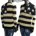 バルマン BALMAIN メンズ トップス ニット セーター ボーダー&スター柄・袖口ロゴ刻印ボタン付タイトニット ベージュ TH13236 K241 EAB ...