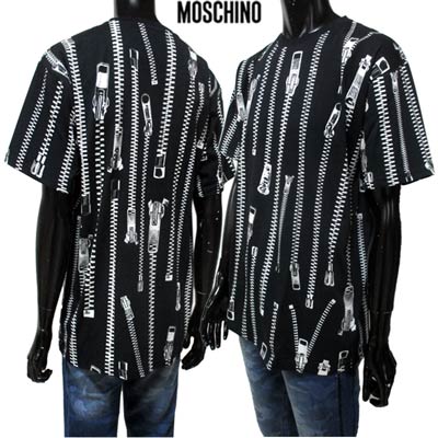 モスキーノ Tシャツ メンズ モスキーノ MOSCHINO メンズ トップス Tシャツ ロゴ 総柄ZIP柄プリントTシャツ ブラック 0711 2040 2555 (R43300) 02S 春夏 【送料無料】 【smtb-TK】