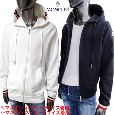 モンクレール MONCLER メンズ トップス パーカー フーディー ロゴ 2color アームロゴ・フードトリコロールライン入りジップパーカー ホワイト/ネイビー 8G74200 V8007 034/778 (R78200/R78100/R80300) 02S 2020年春夏新作【送料無料】 【smtb-TK】