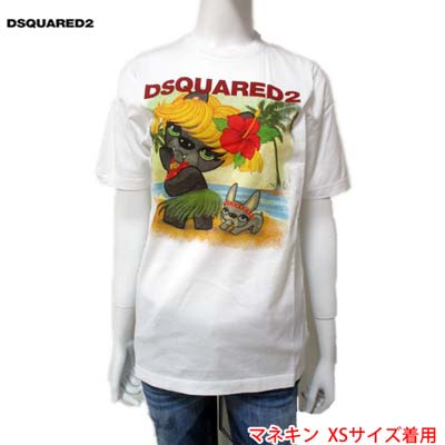 ディースクエアード DSQUARED2 レディース トップス Tシャツ 半袖 ロゴ DSQUARED2ロゴ・ハワイアンプリント付きTシャツ ホワイト 白 S75GD0097 S22427 100 (R33000) 02S 春夏 【送料無料】 【smtb-TK】