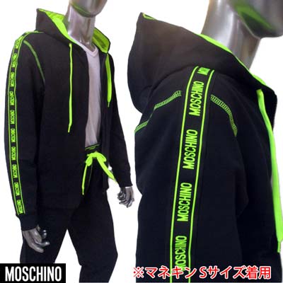 モスキーノ MOSCHINO メンズ トップス パーカー フーディー 長袖 ロゴ 蛍光 セットアップ着用可(ボトムス別売り) MOSCHINOライン入りパーカー ブラック A1716 8108 555 (R44400) 02S 春夏 【送料無料】 【smtb-TK】