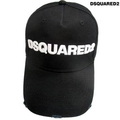 ディースクエアード DSQUARED2 メンズ 帽子 キャップ ロゴ ユニセックス可 ダメージ加工・DSQUARED2ロゴ刺繍入りキャップ 黒 BCM0028 05C00001 M063 (R22000) 02S 春夏【送料無料】 【smtb-TK】