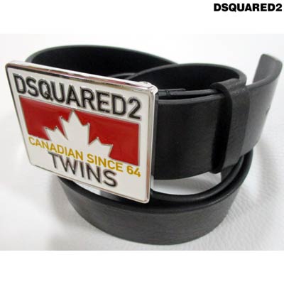 ディースクエアード(DSQUARED2)DSQUARED2ロゴ・ハーフカナダロゴ刻印バックル付きレザーベルト