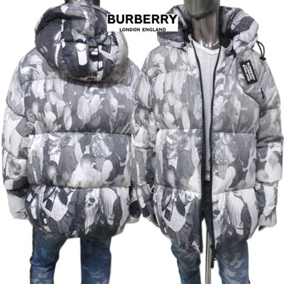 バーバリー BURBERRY メンズ アウター ダウン ジャケット ロゴ フード取り外し可 BURBERRYラバーロゴ・総柄転写プリント付きダウンジャケット グレー 8024027 118200 A7820 (R224400) 02S 2020年春夏新作【送料無料】 【smtb-TK】