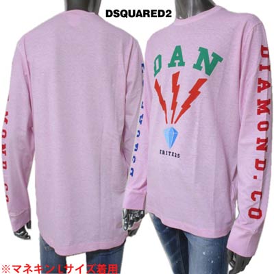 ディースクエアード DSQUARED2 メンズ トップス ロンT 長袖 ロゴ DSQUARED2ロゴ・マルチプリント付ロングTシャツ ピンク S74GD0734 S22507 242 (R45100) 02A 秋冬【送料無料】 【smtb-TK】