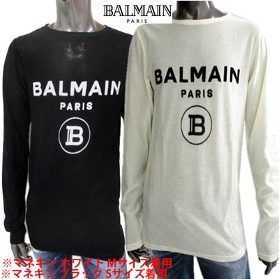 バルマン BALMAIN メンズ トップス ロンT 長袖 ロゴ 2color パイル地BALMAIN PARIS Bロゴ付きロングTシャツ 黒/白 UH11258 I365 EAB/GAB (R70400) GB02A 秋冬【送料無料】 【smtb-TK】