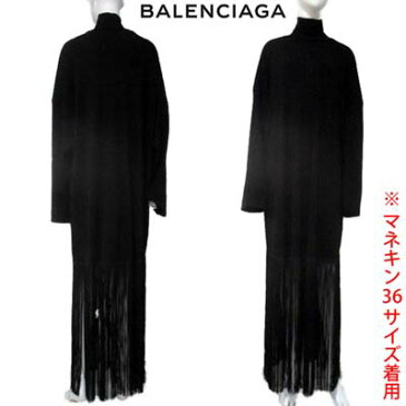 バレンシアガ BALENCIAGA レディース ワンピース ドレス ロング丈 長袖 FRINGE 裾フリンジタートルネックマキシ丈ワンピース ブラック 626557 TFV01 1000 (R233200) 02A 2020年秋冬新作【送料無料】 【smtb-TK】