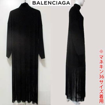 バレンシアガ BALENCIAGA レディース ワンピース ドレス ロング丈 長袖 FRINGE 裾フリンジタートルネックマキシ丈ワンピース ブラック 626557 TFV01 1000 (R233200) 02A 2020年秋冬新作【送料無料】 【smtb-TK】