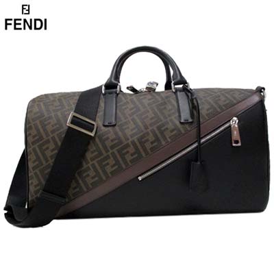 フェンディ FENDI メンズ 鞄 ボストンバッグ ショルダーバッグ ユニセックス可 ズッカ柄 FF柄・フロント斜めジップポケット・ジップロゴ刻印付きボストンバッグ ブラウン 7VA496 A9XS F199B (R311300) 02A 秋冬【送料無料】 【smtb-TK】