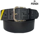 フェンディ FENDI メンズ 小物 ベルト レザーベルト ロゴ FFズッカ柄・イエローライン・バックルFENDIロゴ刻印付きレザーベルト ブラック グレー 7C0400 A9XS F0RZA (R51700) 02A 2020年秋冬新作【送料無料】 【smtb-TK】