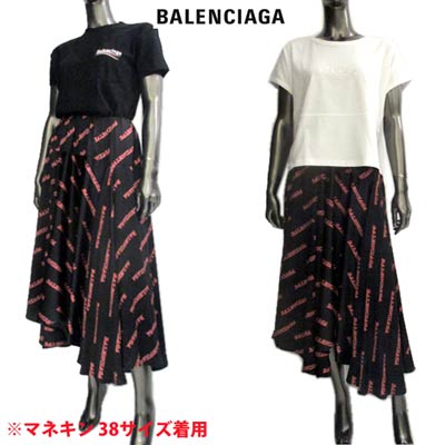 バレンシアガ BALENCIAGA レディース ボトムス スカート ロゴ シルク100%・総柄BALENCIAGAロゴプリント付きフレアスカート ブラック 625534 TILS1 1076 (R214500) 02A 2020年秋冬新作【送料無料】 【smtb-TK】