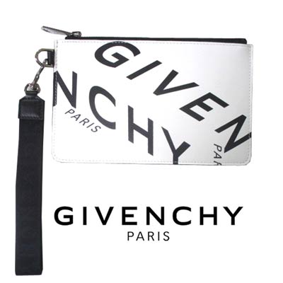 ジバンシー GIVENCHY メンズ 鞄 バッグ ポーチ ロゴ ユニセックス可 GIVENCHY斜めロゴ・ロゴ刺繍ストラップ付きミニレザーポーチ 白 BK603PK 0YT 116 (R73700) 02A 秋冬【送料無料】 【smtb-TK】