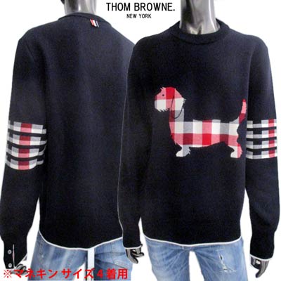 トムブラウン THOM BROWNE メンズ トップス ニット セーター トリコチェック柄DOG/左腕トリコチェックライン/袖口トリコロールライン付きニット ネイビー MKA303A 00219 415 (R156200) 02A 秋冬【送料無料】 【smtb-TK】