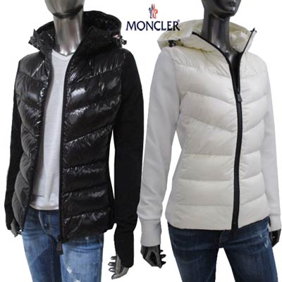 モンクレールグルノーブル MONCLER GRENOBLE レディース アウター ダウンジャケット カーディガン アーム/ジップ部分ロゴ入りデザイン切り替えしフード付カーディガン ホワイト/ブラック 8G50000 80093 034/999 (R101200/R115500/R134200) 02A 秋冬 