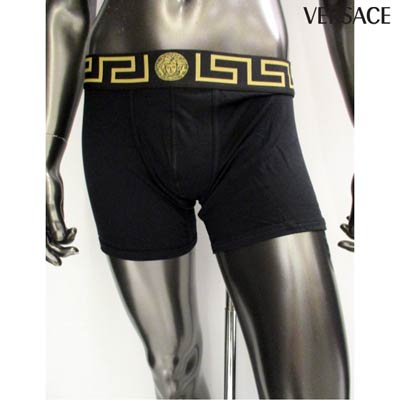 ヴェルサーチ(VERSACE)メンズ下着アンダーウェアロゴ2枚セット丈長いタイプ・グレカ柄・メデューサプリント付きボクサーパンツ黒AU1092A232741A80G(R15800)02A2020年秋冬新作【送料無料】【smtb-TK】