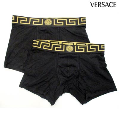 ヴェルサーチ(VERSACE)メンズ下着アンダーウェアロゴ2枚セット丈長いタイプ・グレカ柄・メデューサプリント付きボクサーパンツ黒AU1092A232741A80G(R15800)02A2020年秋冬新作【送料無料】【smtb-TK】