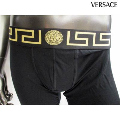 ヴェルサーチ(VERSACE)メンズ下着アンダーウェアロゴ2枚セット丈長いタイプ・グレカ柄・メデューサプリント付きボクサーパンツ黒AU1092A232741A80G(R15800)02A2020年秋冬新作【送料無料】【smtb-TK】
