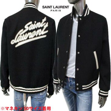 サンローランパリ SAINT LAURENT PARIS メンズ アウター ジャケット ロゴ バックSAINT LAURENTロゴワッペン付きスタジアムジャケット ブラック 625918 Y180W 1000 (R363000) 02A 2020年秋冬新作【送料無料】 【smtb-TK】